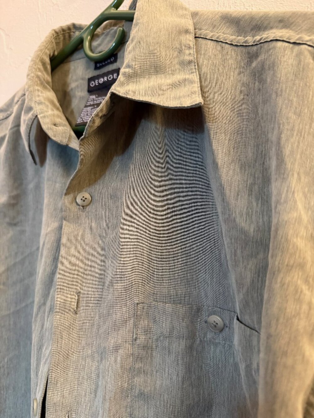 George Sueded Men's L Sage Green Short Sleeve Button Up Faux Suede Shirt